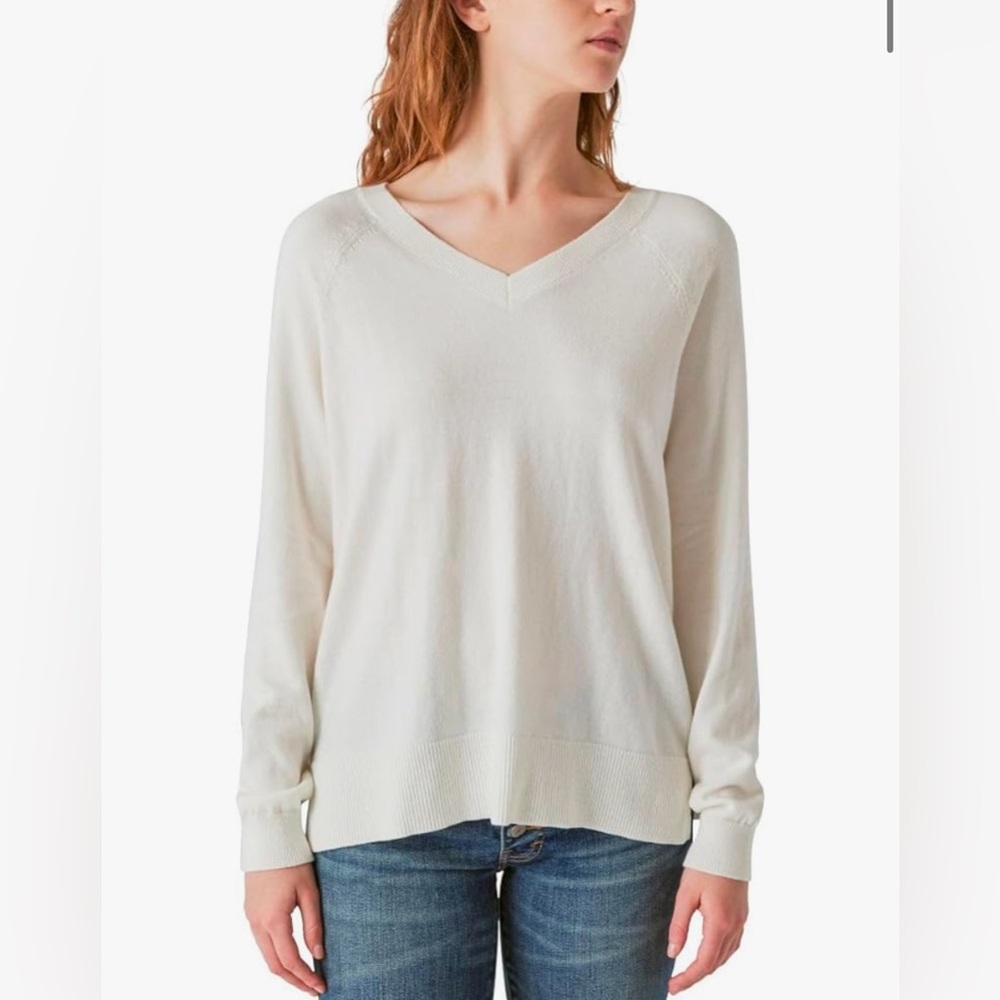 Lucky Brand Women's V-Neck Sweater, Long Sleeves, Side Slits, Cotton Blend